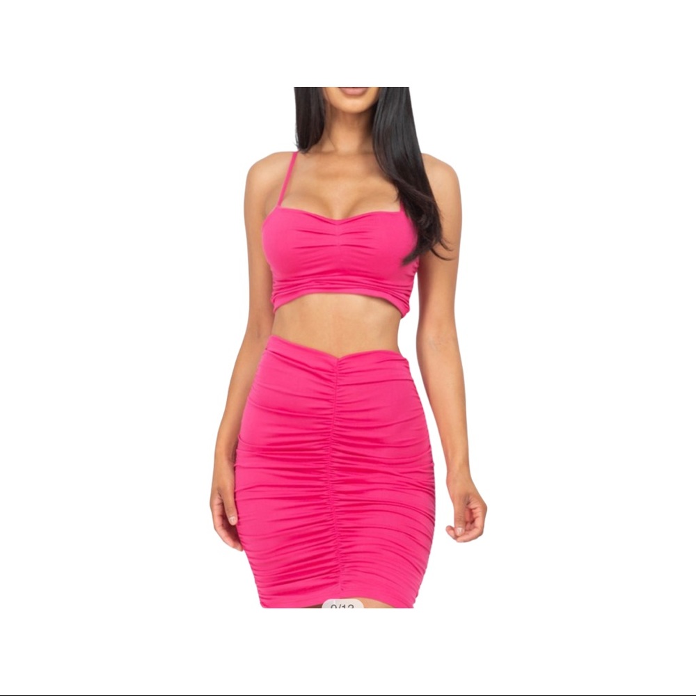 Barbie core Hot pink ruched 2 piece set